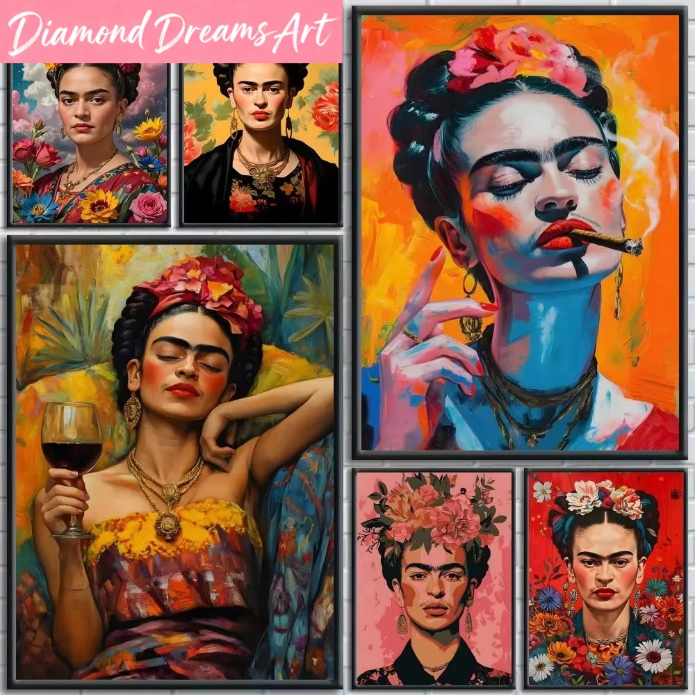 Resin Art Wallpaper - Peinture diamantée sans cadre, style Frida