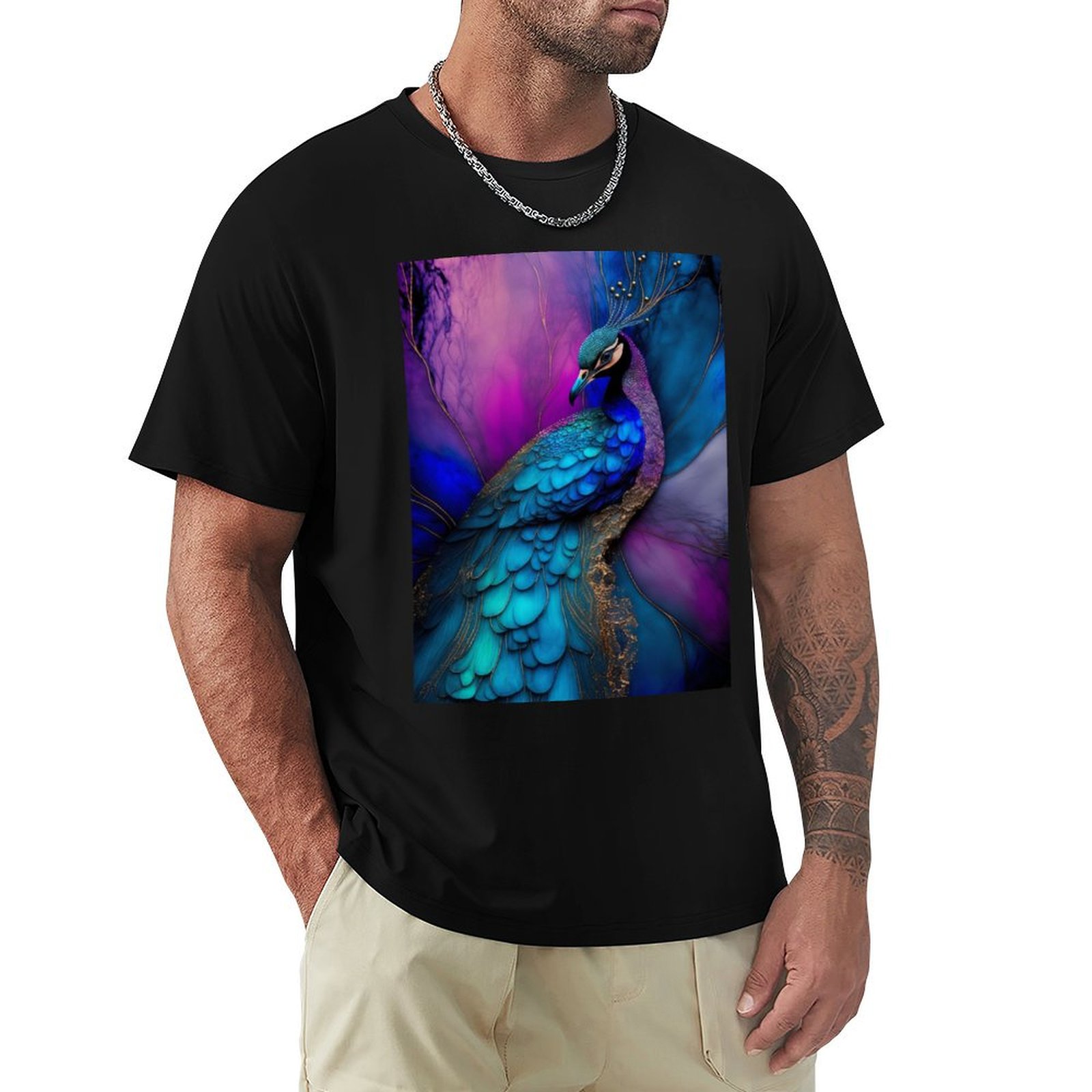 Resin Art Alcohol Ink - Peacock Plume - T-shirt en coton