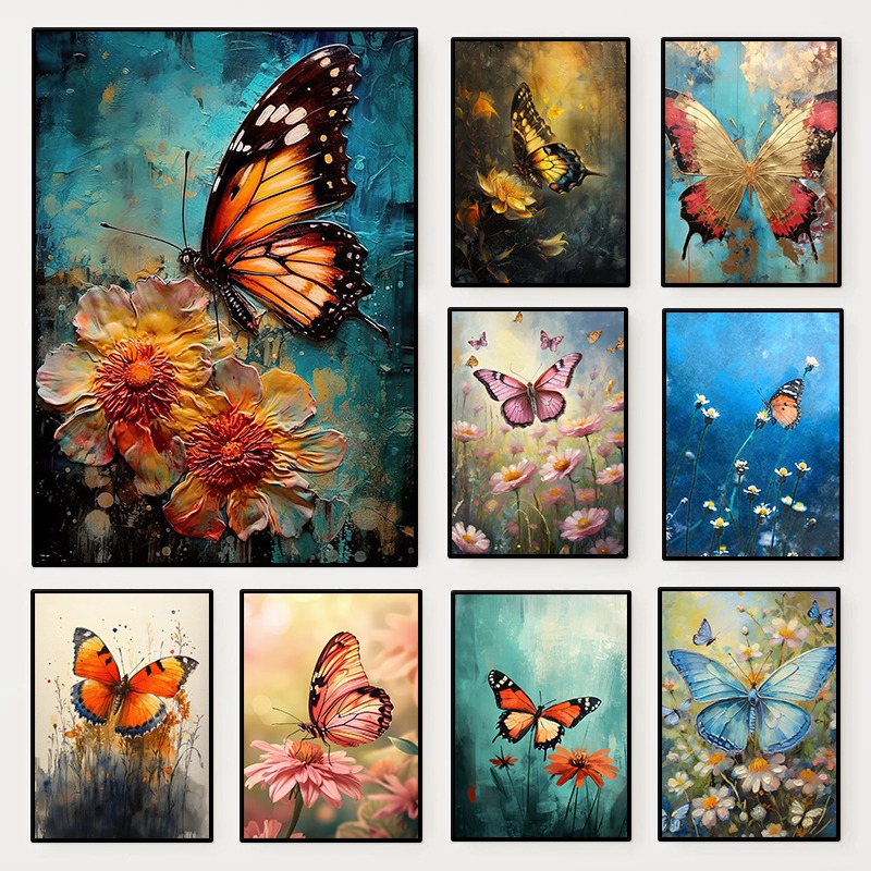 Resin Art Of Flowers - Affiche florale papillon, paysage coloré d'insectes