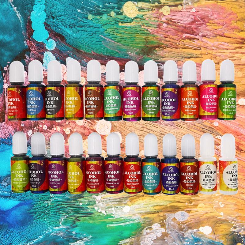 Resin Art Alcohol Ink - Encre à base d'alcool, 24 couleurs,