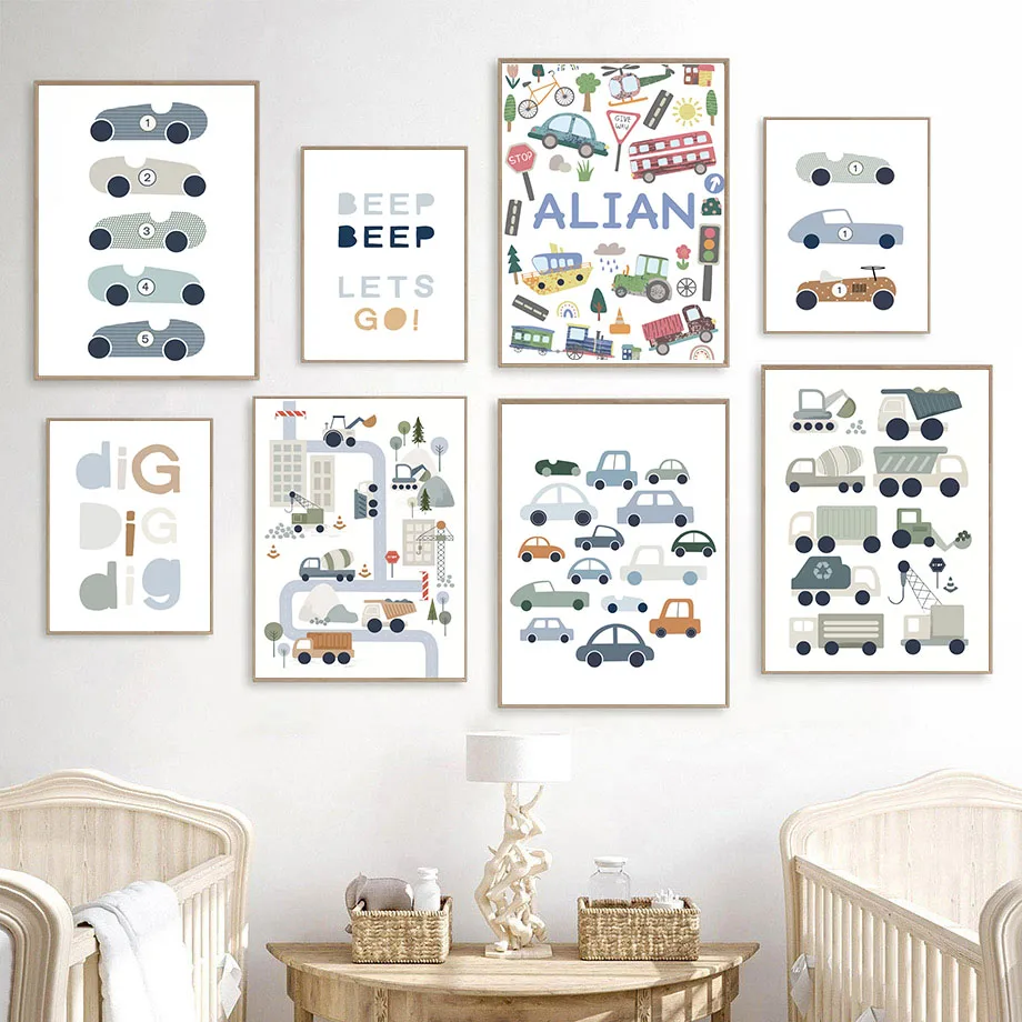 Resin Art Name - Tracteur, Camion, Excavatrice, Bulldozer, Voiture, Bus,