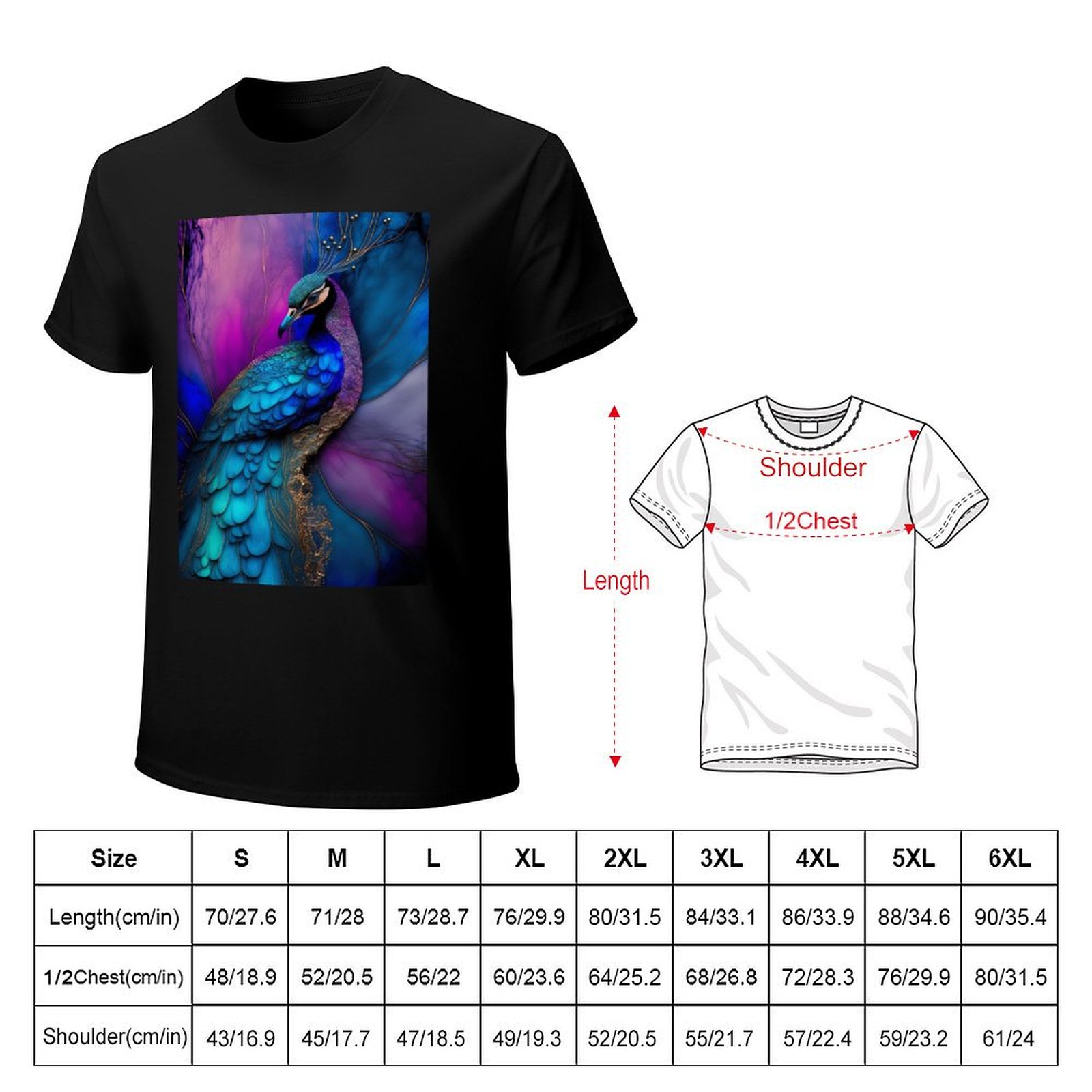 Peacock Plume - T-shirt en cot - Resin Art Alcohol Ink avis et prix