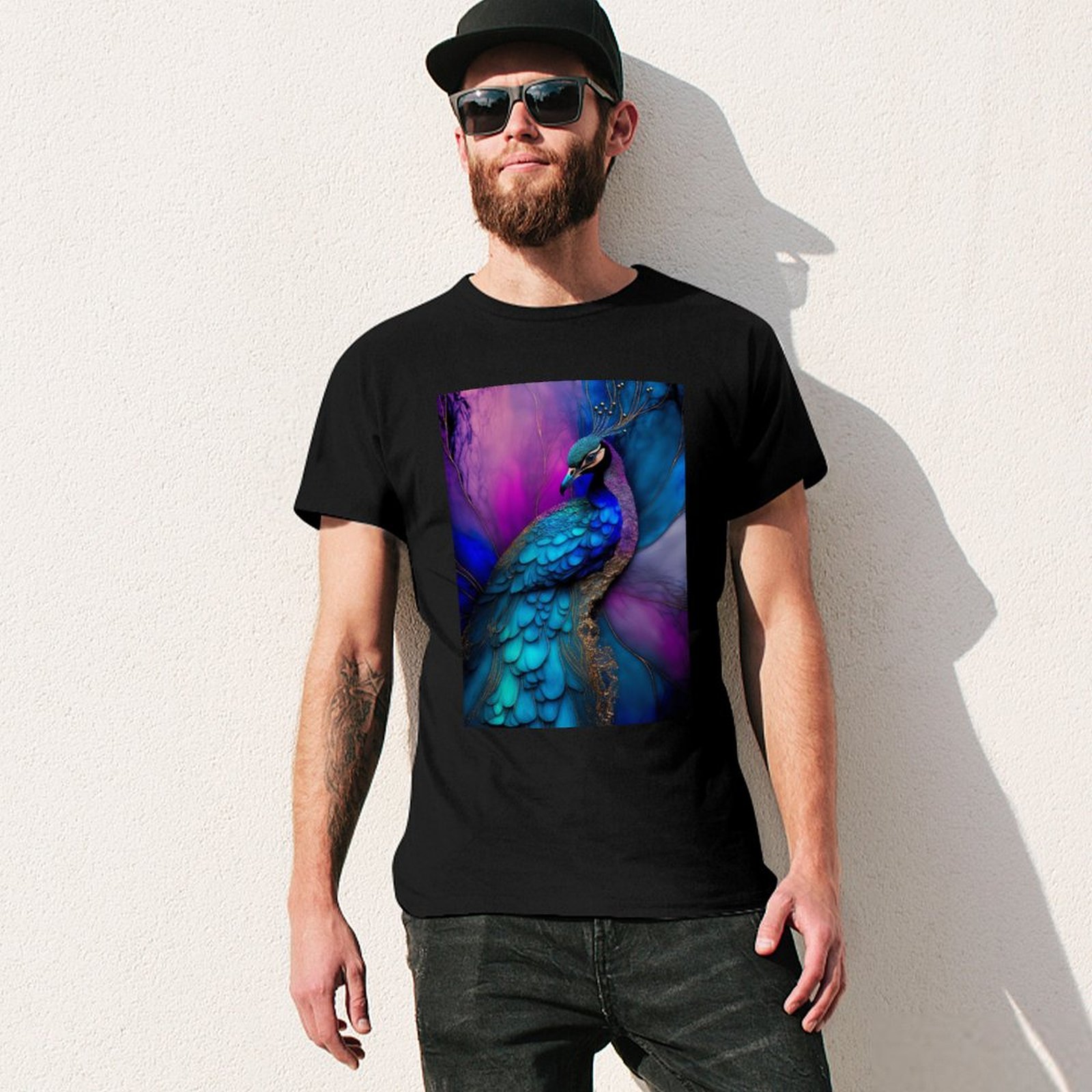 Peacock Plume - T-shirt en cot - Resin Art Alcohol Ink avis et prix